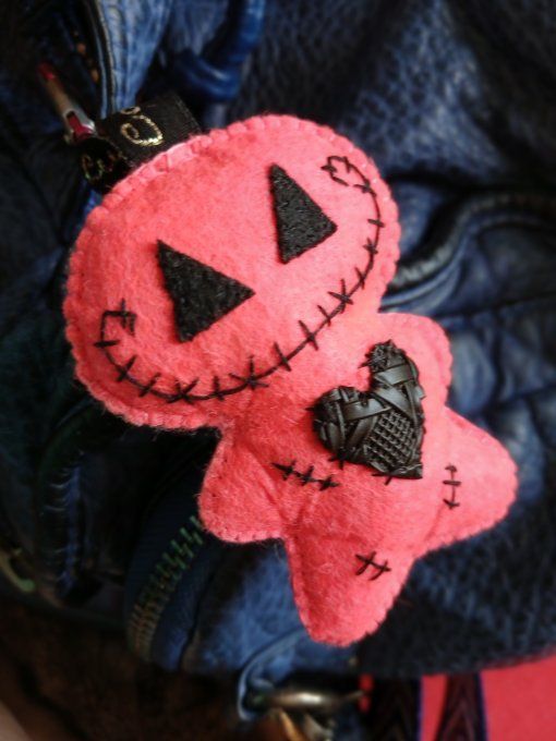 Porte-clef citrouille rose et noir
